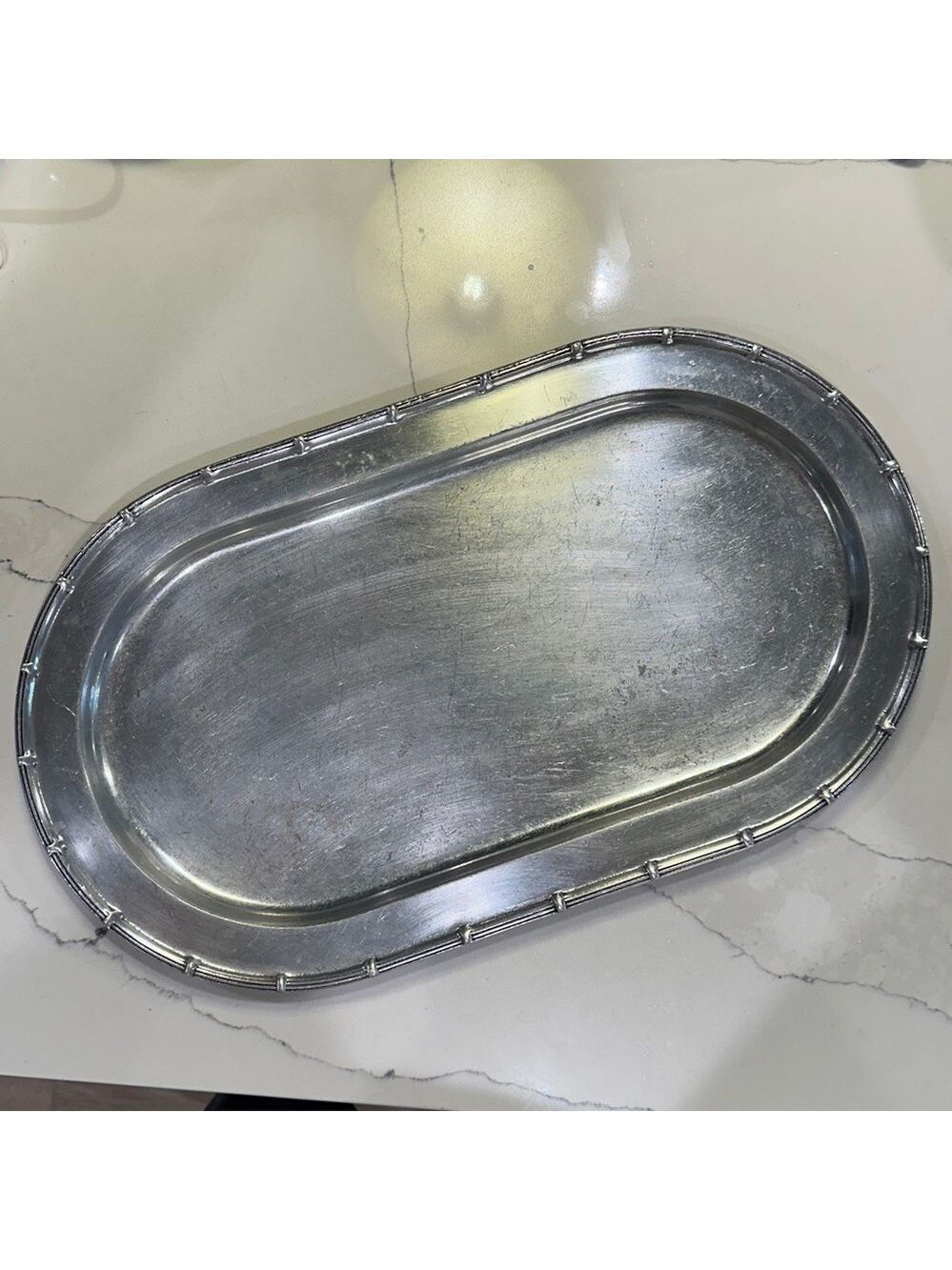 Vintage Wilton Armetale Pewter Oval Serving Tray with Ribbed Edges 18”x10.5” - Picture 11 of 12
